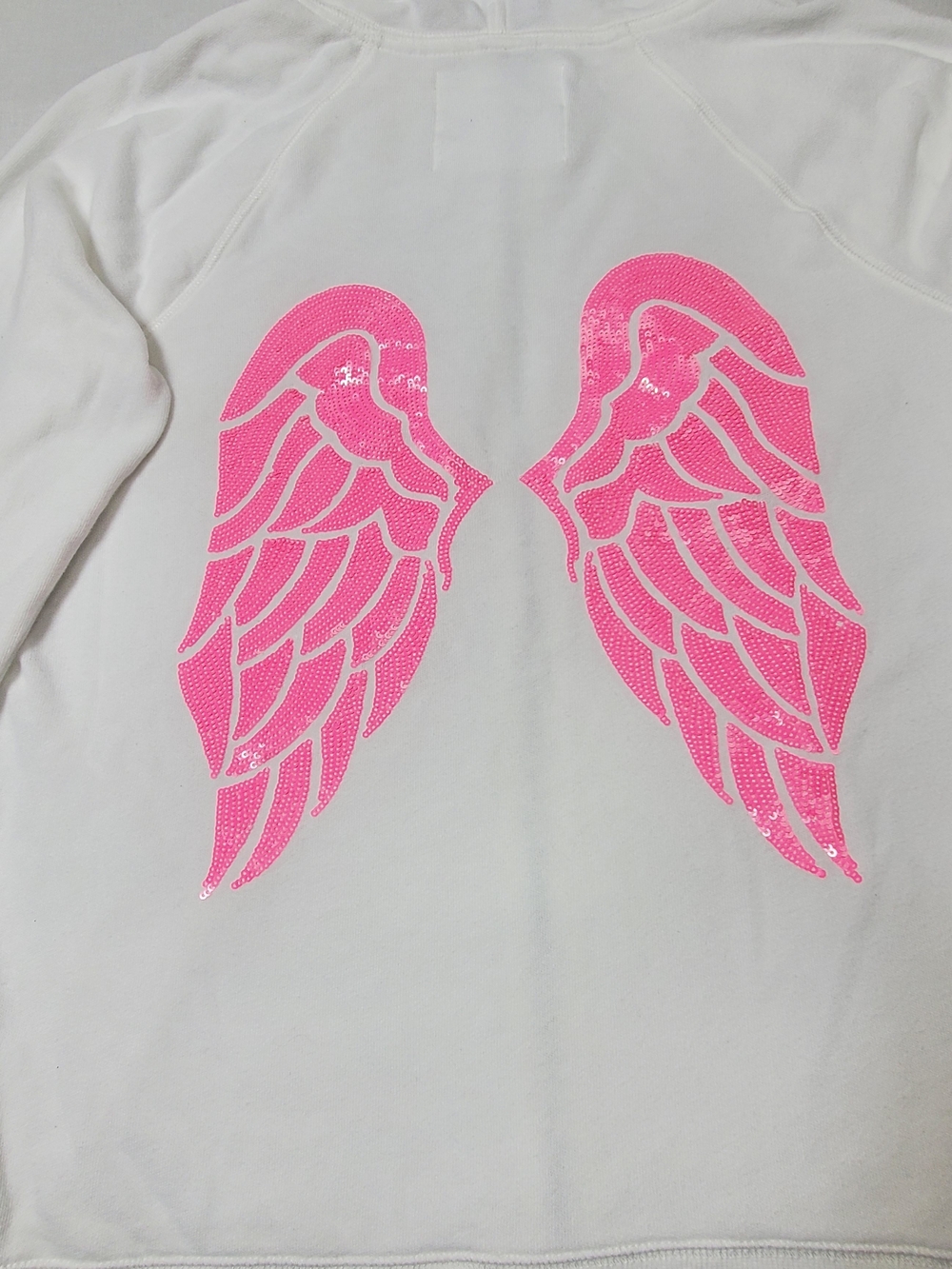 Victoria's Secret Supermodel Essentials White w/ Pink Sequin Angel Wing Hoodie M - Picture 2 of 11